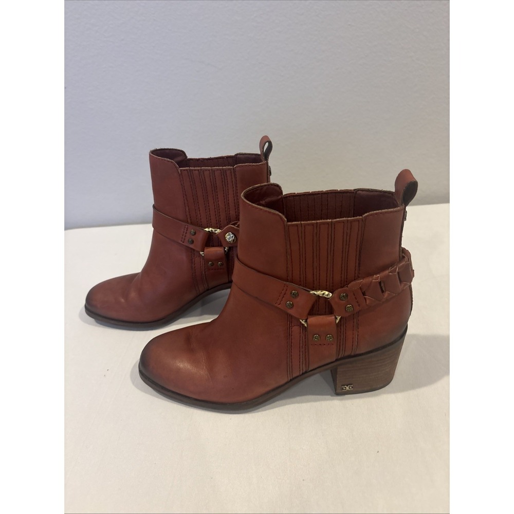Sam Edelman Dalma Ankle Biker Boots Size 8 Spiced Red Leather Western Boho